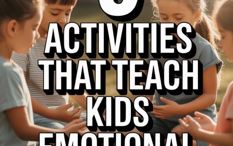 Children practicing mindfulness and emotional control activities outdoors in a peaceful park setting.