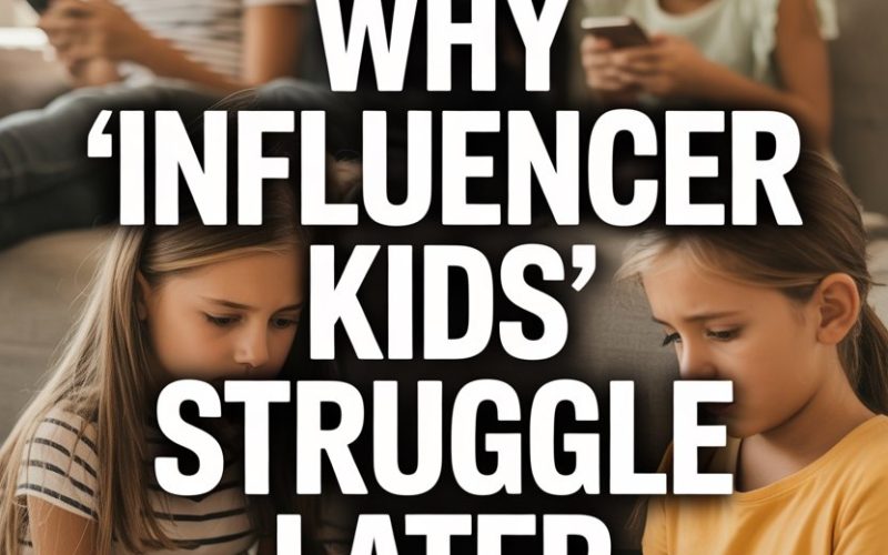 Children using smartphones on a couch and floor highlight concerns about influencer kids long-term impact.