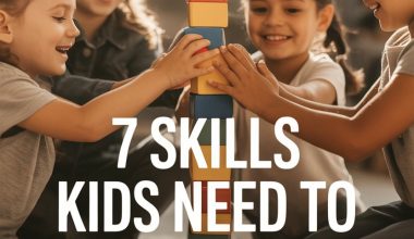 Children working together, stacking colorful blocks to develop teamwork and social skills.