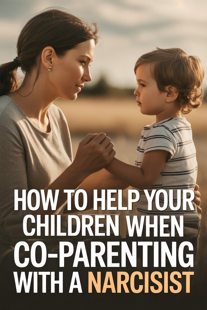 Mother supporting child through challenging co-parenting with a narcissist.