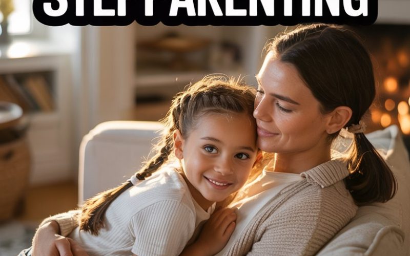 Mother and daughter sharing a loving moment in a cozy, family-focused blended family setting.