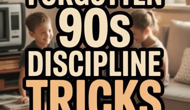 Cozy 90s family discipline tips in a warm living room with children and vintage decor.