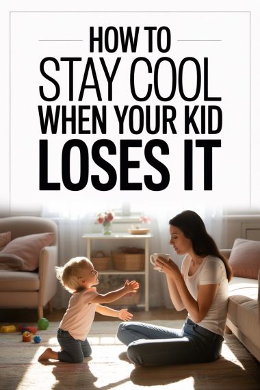 Warm family moment with mom and child playing in a cozy, modern living room.