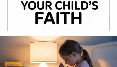 Child praying in bed promotes daily faith-building routines for spiritual growth.