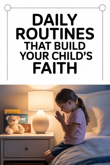 Child praying in bed promotes daily faith-building routines for spiritual growth.