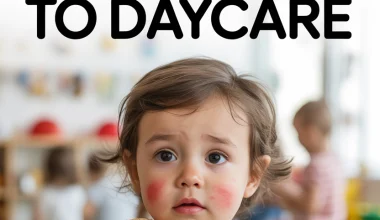 Child showing signs of distress and sadness at daycare, holding teddy bear for comfort.