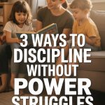 Mother sharing a story with children to promote positive discipline without power struggles.
