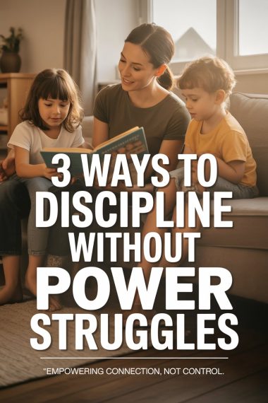 Mother sharing a story with children to promote positive discipline without power struggles.