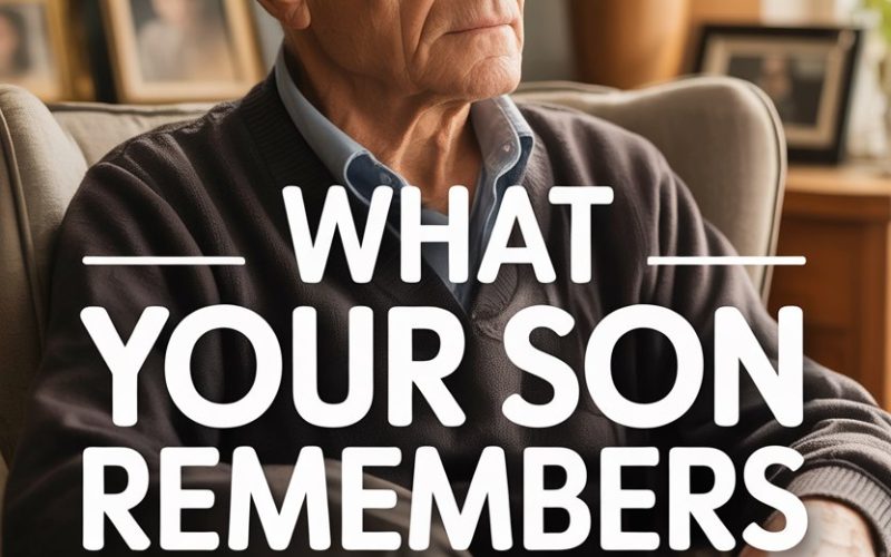 Elderly man contemplating legacy and memories in a cozy home setting with inspiring quote.