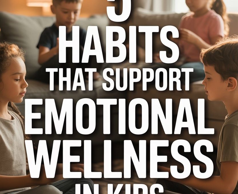 Children practicing mindfulness and emotional wellness activities in a cozy, nurturing home environment.