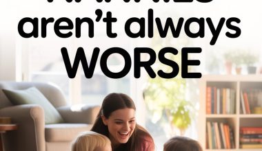 Happy children playing with a young nanny in a cozy, sunlit living room.