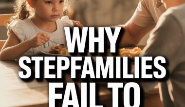 Family dinner discussion highlights challenges in stepfamily communication and emotional connection.