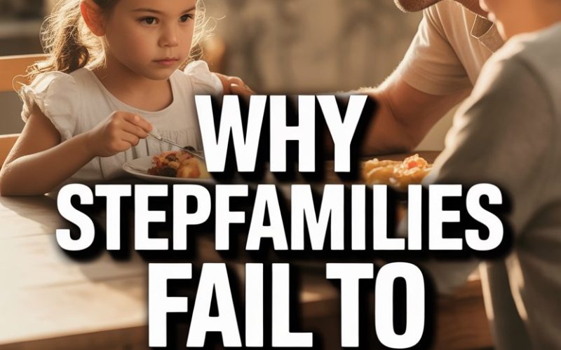 Family dinner discussion highlights challenges in stepfamily communication and emotional connection.