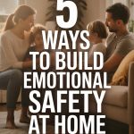 Family building emotional safety at home with loving interactions and cozy, modern decor.