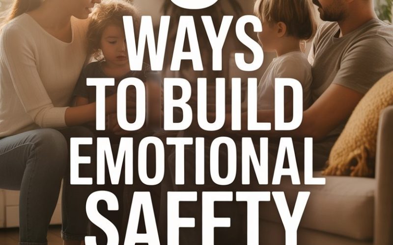 Family building emotional safety at home with loving interactions and cozy, modern decor.