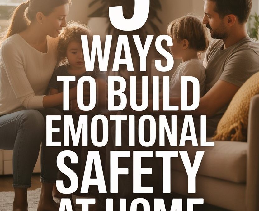 Family building emotional safety at home with loving interactions and cozy, modern decor.