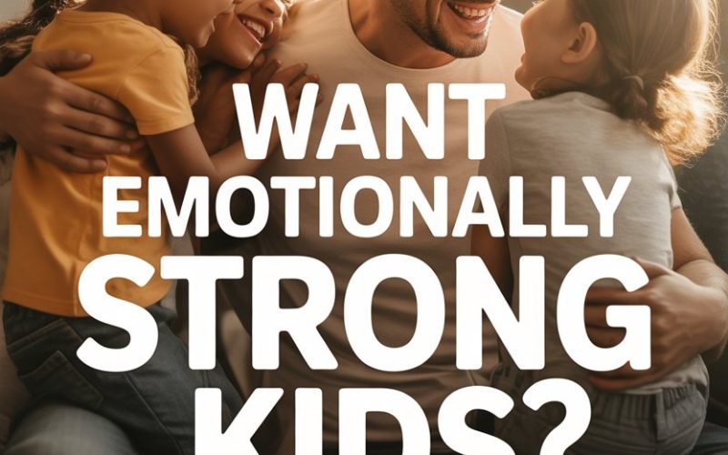 Happy family helping children develop emotional strength and resilience with love and bonding.