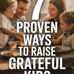 Family enjoying mealtime together with grateful kids and parents in a warm, cozy setting.