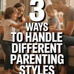 Family playing together, handling different parenting styles with love and cooperation.