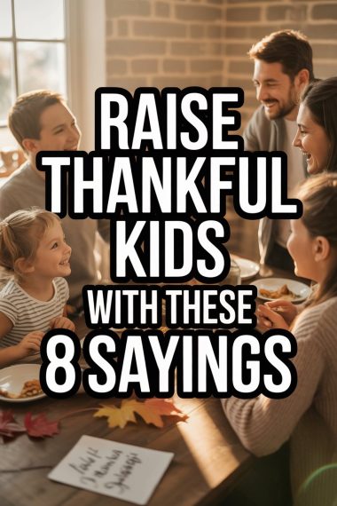 Family enjoying a gratitude-filled meal with children and thankful sayings for kids.