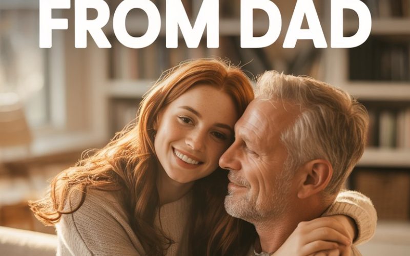 Father and daughter share a loving, empowering moment in a cozy, sunlit living room.