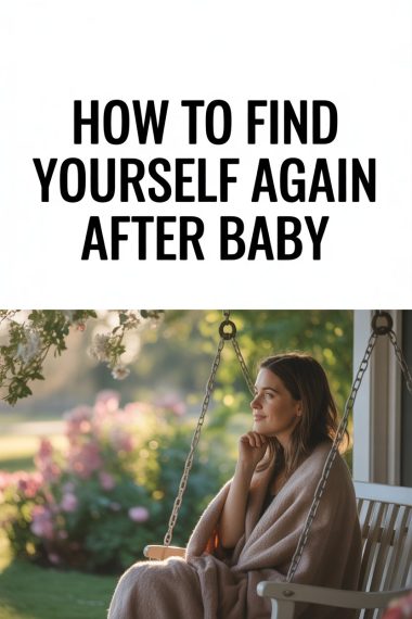 Peaceful woman on porch swing reflects healing and self-discovery after having a baby.