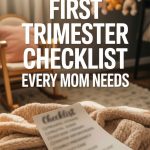Pregnancy first trimester checklist on cozy, inviting nursery scene for new moms.