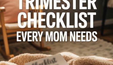 Pregnancy first trimester checklist on cozy, inviting nursery scene for new moms.