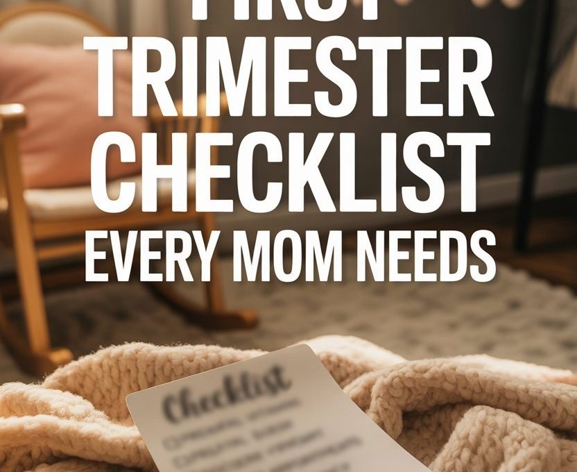 Pregnancy first trimester checklist on cozy, inviting nursery scene for new moms.