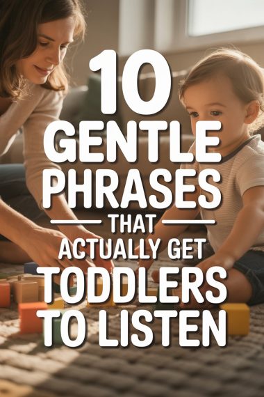 Caring woman engaging with curious toddler using gentle communication and playful learning with colorful blocks.