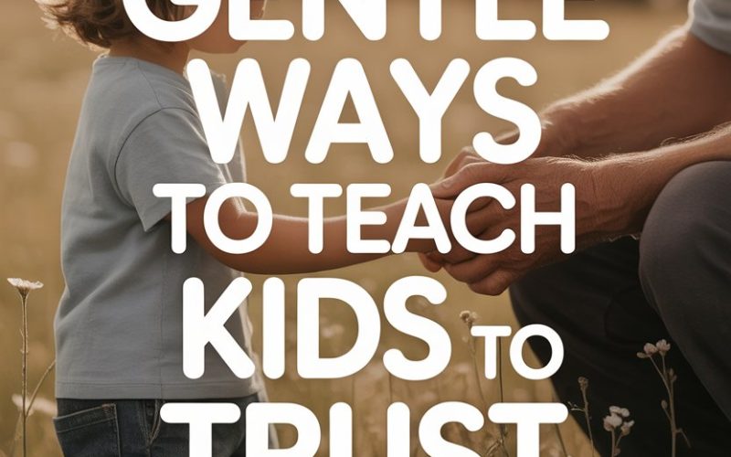 Elderly man teaching trust in God to a young girl in a peaceful outdoor setting.