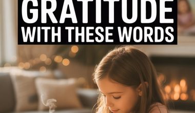 Young girl practicing gratitude journaling in a cozy, warm home setting with a hot drink.
