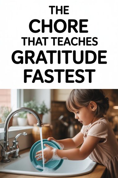 Young girl washing dishes teaches gratitude, responsibility, and work ethic through daily chores.