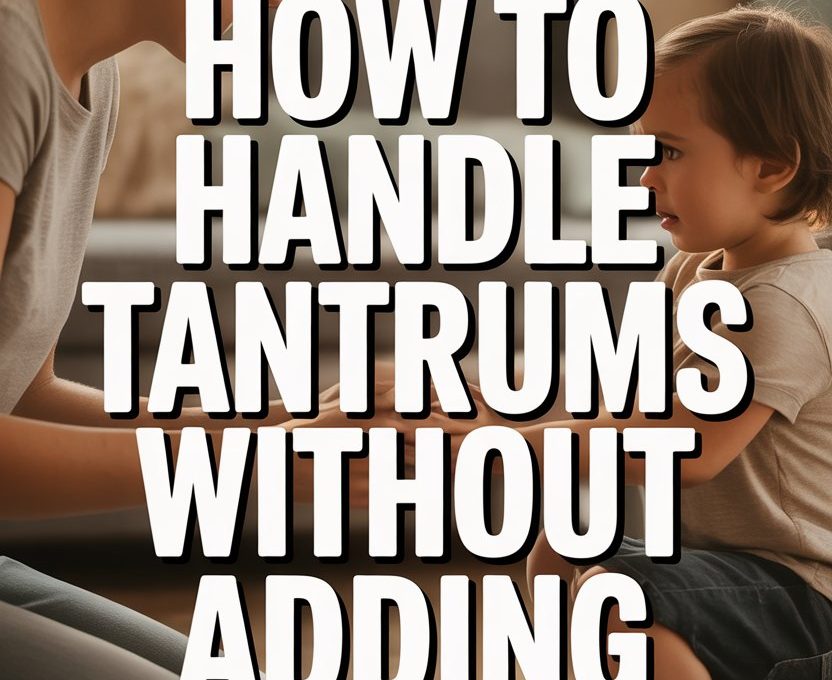Mother talking calmly to a child during a tantrum in a cozy home.