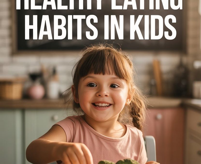 Happy kid enjoying fresh fruits in a cozy kitchen to build healthy eating habits.