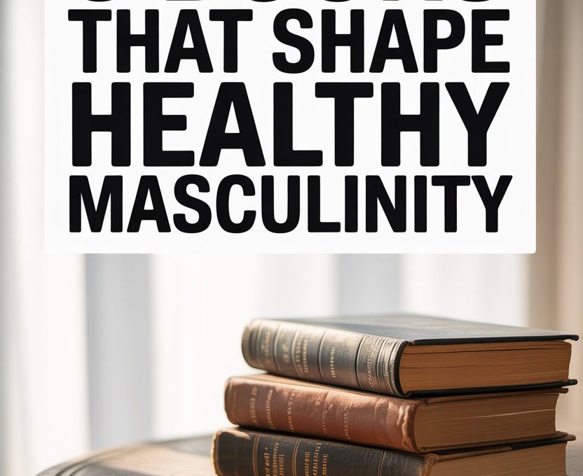 Sign highlighting three influential books shaping healthy masculinity and positive masculine identities.