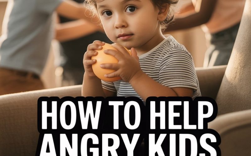Young boy with a ball showing emotional regulation challenges in a playful, cozy children’s room.