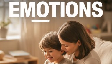 Emotionally supportive mother comforting happy boy in cozy living room.