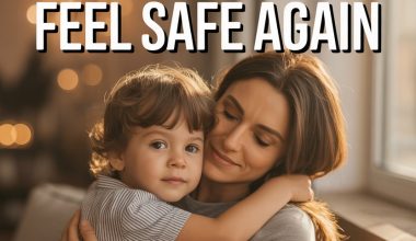 A caring adult comforting a sad child to help them feel safe and secure.
