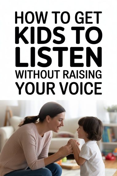 Parent and child communicating calmly in a cozy living room without shouting.