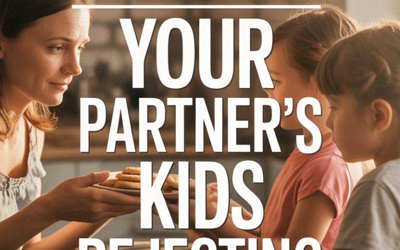 Warm family kitchen with woman and children navigating stepfamily rejection.