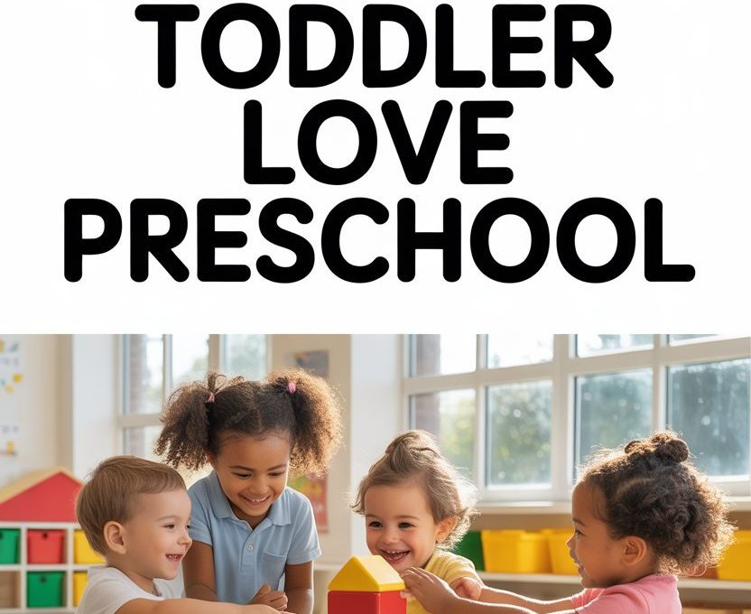 Toddler fun building blocks in a cheerful preschool classroom.