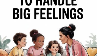Adult teaching kids emotional resilience and coping skills in a warm, supportive environment.
