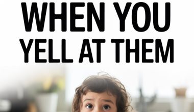 Kids learn nothing from yelling; humorous child playing in colorful kitchen with expressive face.