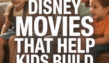 Happy children watching Disney movies that boost confidence in a warm, cozy environment.