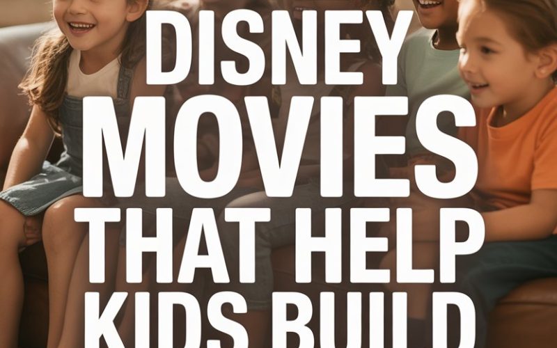 Happy children watching Disney movies that boost confidence in a warm, cozy environment.