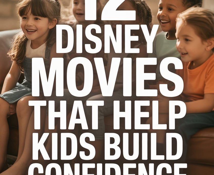 Happy children watching Disney movies that boost confidence in a warm, cozy environment.