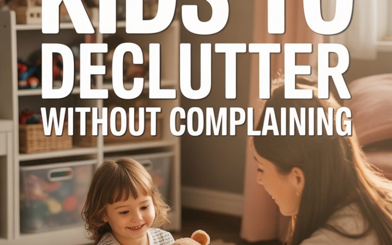 Happy girl organizing toys with nurturing parent in a cozy, clutter-free kids playroom.