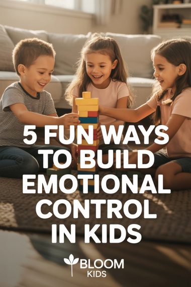 Children playing with colorful blocks to develop emotional control and teamwork skills.