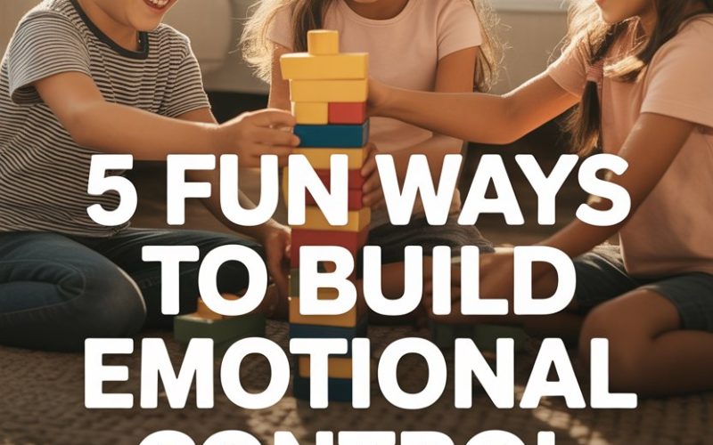 Children playing with colorful blocks to develop emotional control and teamwork skills.